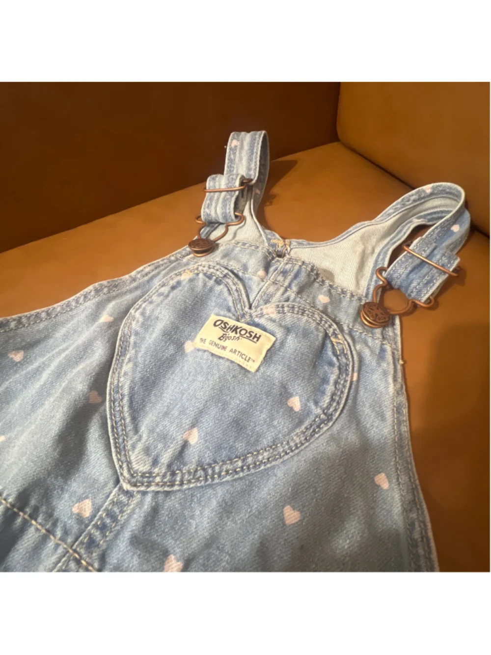 Girls OshKosh B'gosh Denim Heart Print Overalls, Size 4T, Blue and White